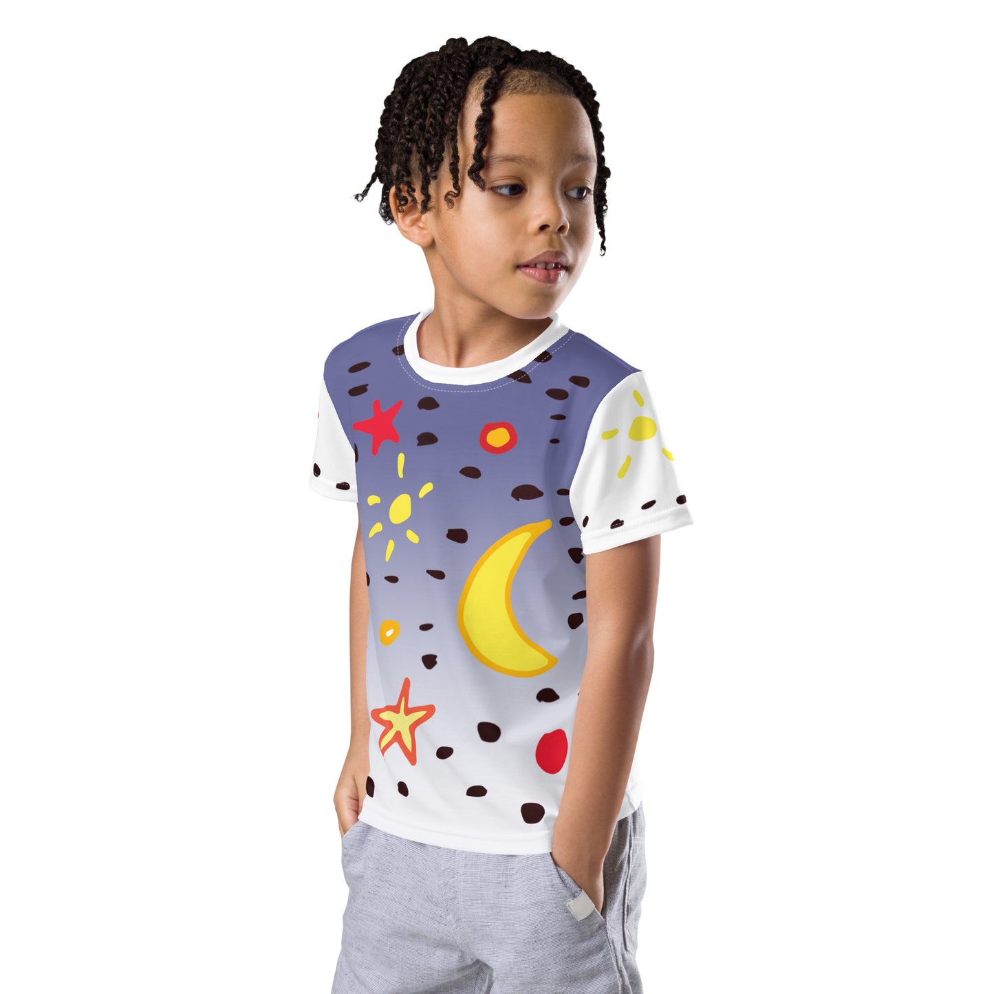 Kids T-Shirt Sonne Mond Sterne Punkte lila