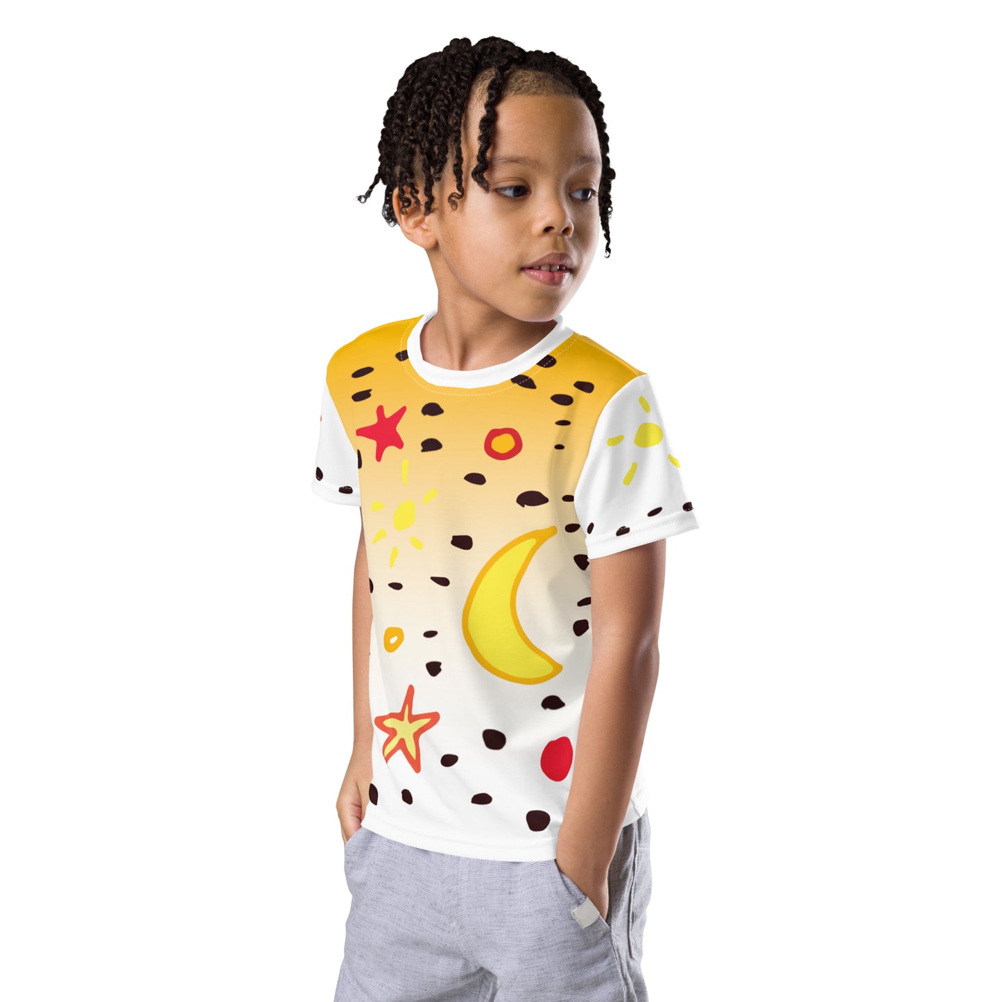 Kids T-Shirt Sonne Mond Sterne Punkte ocker