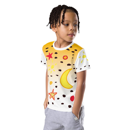 Kids T-Shirt Sonne Mond Sterne Punkte ocker